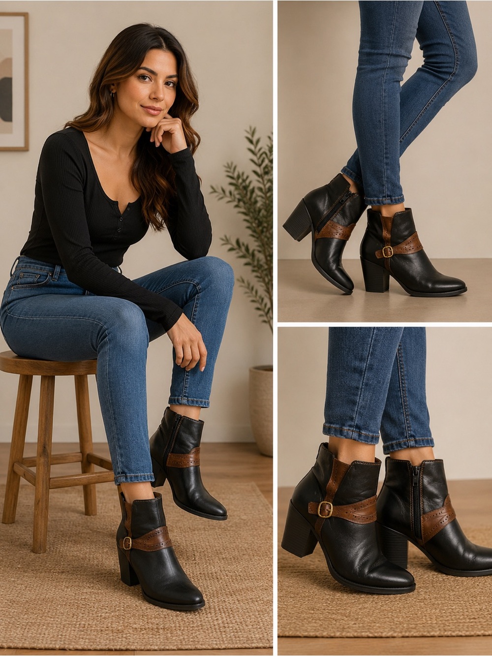 Elegant Black and Brown Ankle Booties
